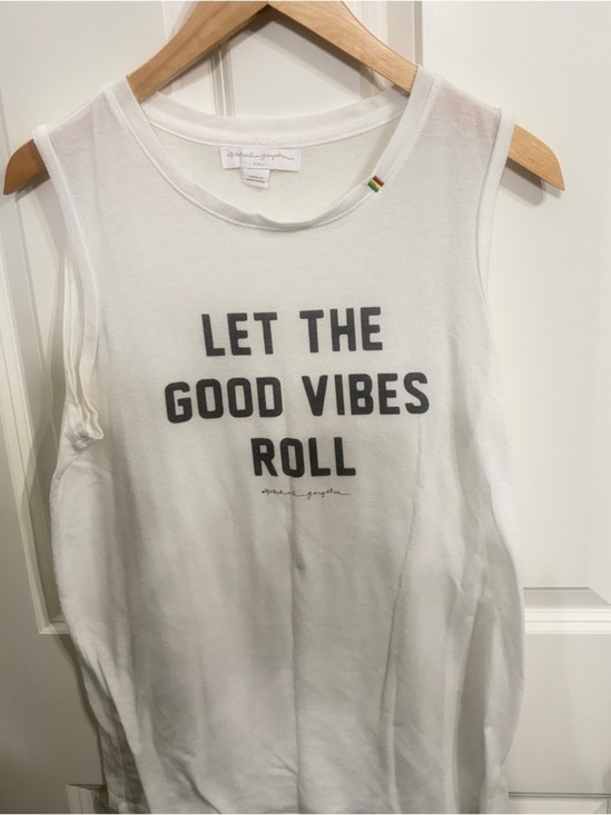 Spiritual Gangster Tops - Spiritual Gangster White Graphic Muscle Tank - LET THE GOOD VIBES ROLL size S